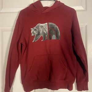The North Face Kids Red Hoodie with Bear Graphic